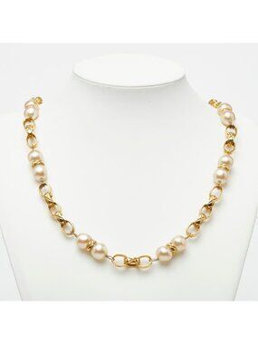 Chanel Chain Necklace Gold Faux Pearl Plated